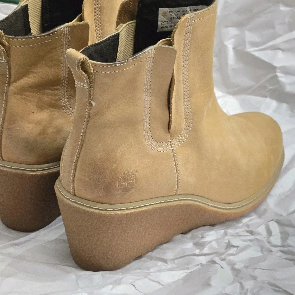 Timberland Amston Chelsea Boots‎ Womens 9 Tan Leather Wedge Lug Sole Minimalist